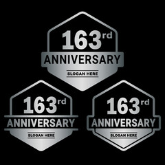 163 years anniversary celebration logotype. 163rd anniversary logo collection. Set of anniversary design template. Vector and illustration.