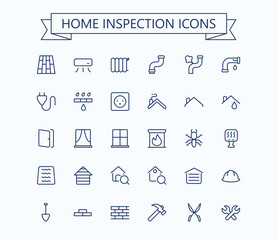 Home inspection line vector icons set. House repair small outline icons. 24x24 px. Pixel Perfect. Editable stroke. - 530863505
