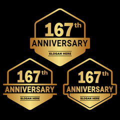 167 years anniversary celebration logotype. 167th anniversary logo collection. Set of anniversary design template. Vector and illustration.