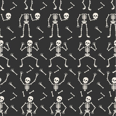 Fototapeta na wymiar Halloween seamless pattern with skeletons