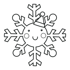 Cute snowflake with a Santa Claus hat, Christmas clipart