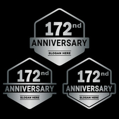 172 years anniversary celebration logotype. 172nd anniversary logo collection. Set of anniversary design template. Vector and illustration.
