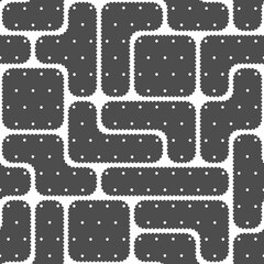 Seamless pattern with black and white puzzles of cookies, crackers. Vector background.