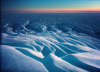 frozen tundra horizon near sunset - obrazy, fototapety, plakaty