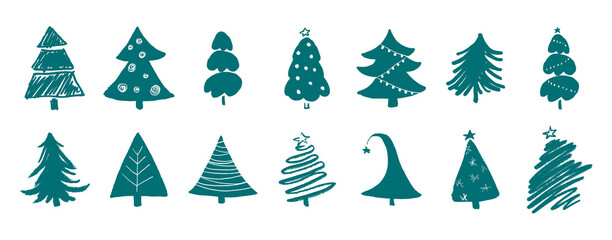 Obraz premium hand drawn Christmas trees set. Vector illustratio