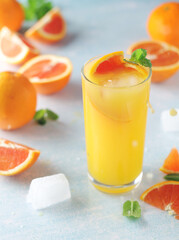 Red oranges juice with mint and ice