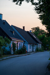 Empty village street in Skåne (Scania) Sweden during summer sunset