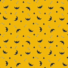 Watercolor Halloween pattern, Seamless Halloween print, bat, Spooky wallpaper, Festive autumn background,  Trick or treat backdrop