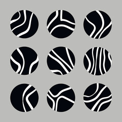 Fototapeta premium Trendy social media round cover design, social network stories and post, mobile apps, design. Template icons with geometric doodle elements. Set of various vector highlight covers, mockup.