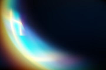 Rainbow highlights on a black background.Glare or reflection from water and glass.Glittering particles for social media backgrounds, product presentations, photo shots.