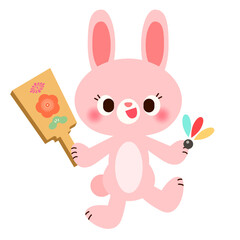 ウサギと羽子板のベクターイラスト