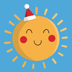 Cute sun with a Christmas hat, Christmas illustration
