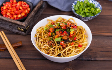 Chinese style Fried noodles and side dishes