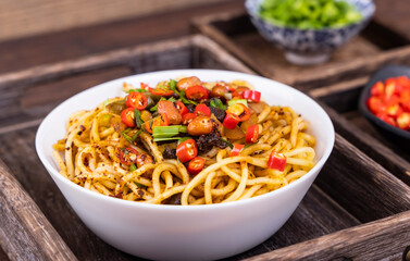 Chinese style Fried noodles and side dishes