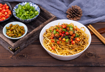 Chinese style Fried noodles and side dishes