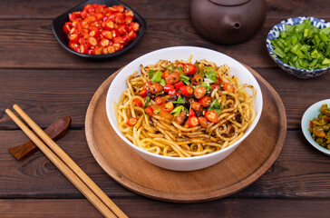 Chinese style Fried noodles and side dishes