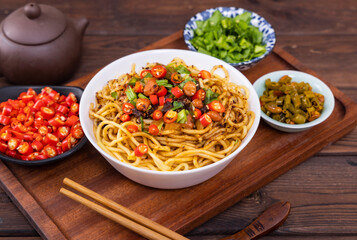Chinese style Fried noodles and side dishes