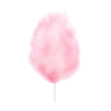 Realistic pink cotton candy on a stick - sweet pastel color candy floss