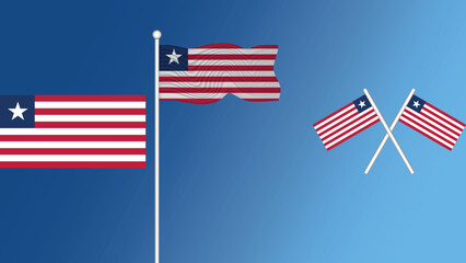 Waving flag of Republic of Liberia on the transparency blue background vector and illustration
