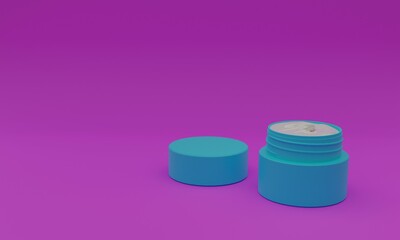 3d illustration,open cream pot,pink background,copy space,3d rendering