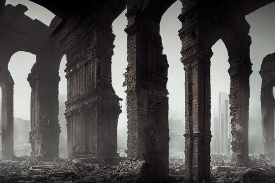 Ruins of a city.3d illustration