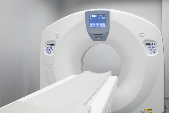 Medical CT or MRI or PET Scan Standing in the Modern Hospital Laboratory. CT Scanner, Pet Scanner in hospital in radiography center. MRI machine for magnetic resonance imaging in hospital radiology