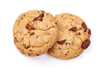 Chocolate chip cookies, isolated on white background.