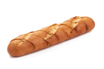 Fresh French Baguette with garlic, isolated on white background.