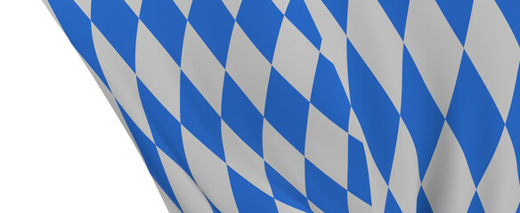 Highly detailed flag of Bavaria waving in the wind. Light blue sky is shining through the fabric texture.