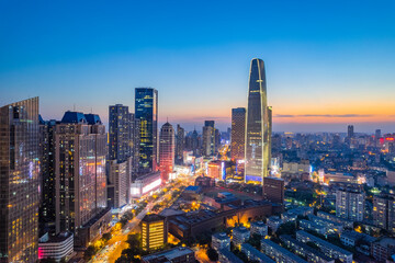 Fototapeta na wymiar Aerial view of Tianjin city buildings at night