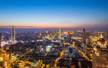 Obraz na płótnie Canvas Aerial view of Tianjin city buildings at night