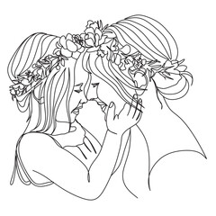 One line illustration mother and child. Continuous line drawing of family parenthood concept - happy Mother . One line vector art.