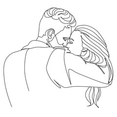 One Line Art Couple, Line Art Men and woman, Minimal Face Vector.  Couple print, Kiss print, Valentines Day Illustration. Love poster.  We are one line. 