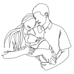 One line illustration mother and child. Continuous line drawing of family parenthood concept - happy Mother . One line vector art.