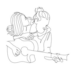 Guitar.One Continuous Line Drawing. Music Instrument Stock.Continuous line drawing of a jazz instrument.
 Vector - Illustration of outline. One line art.