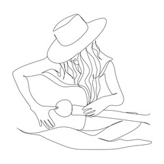 Guitar.One Continuous Line Drawing. Music Instrument Stock.Continuous line drawing of a jazz instrument.
 Vector - Illustration of outline. One line art.