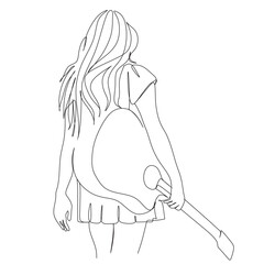 Guitar.One Continuous Line Drawing. Music Instrument Stock.Continuous line drawing of a jazz instrument.
 Vector - Illustration of outline. One line art.