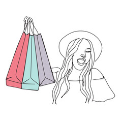Shopping one line drawing. Minimalistic vector illustration, One line art.