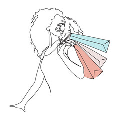 Shopping one line drawing. Minimalistic vector illustration, One line art.