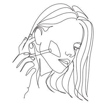 woman applying makeup line art clip art preview