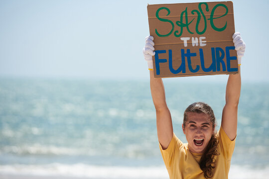 Shouting Activist Showing Placart