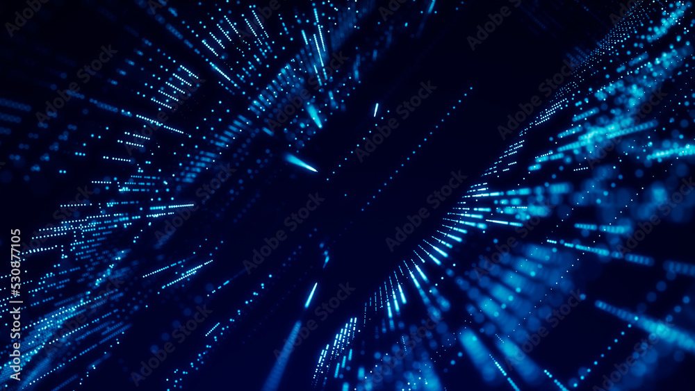 Poster big data technology background. microchip and computer parts. city of the future. 3d rendering