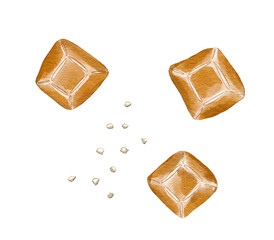 Caramel candies and salt watercolour food illustration isolated on white background