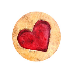 shortbread with watercolor heart on white background