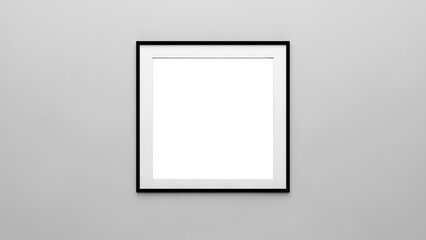 Empty black square frame mockup on the wall. black picture frame mockup on the wall. Painting mockup. Empty black mockup frame hanging on a white wall. 3d illustration.
