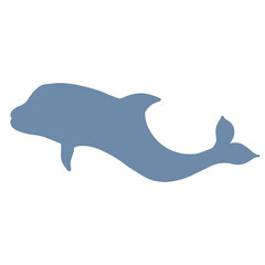 pale blue silhouette of a swimming dolphin on a white background