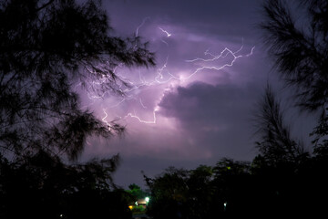 Lightning storm in the night sky, Kampala, Uganda, Africa.