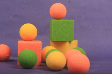 sponge balls on blue background

