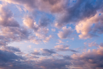 Evening blue sky with divine soft pink clouds. Sky replacement.