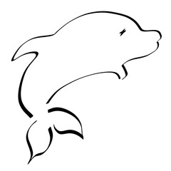 cute little dolphin, black abstract sketch on white background